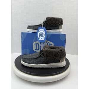 Hey Dude Wendy Fold Youth Kids Size 1Y Stitch Cozy Black Gray Casual Shoes NEW